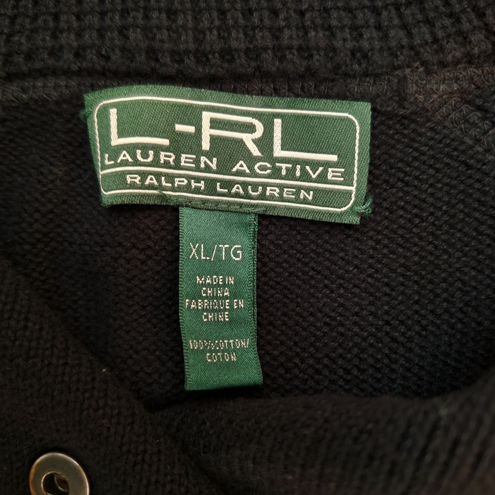 Lauren Ralph Lauren Black Heavy Cotton Button Long Sleeve Knit Sweater Size XL - Picture 4 of 8